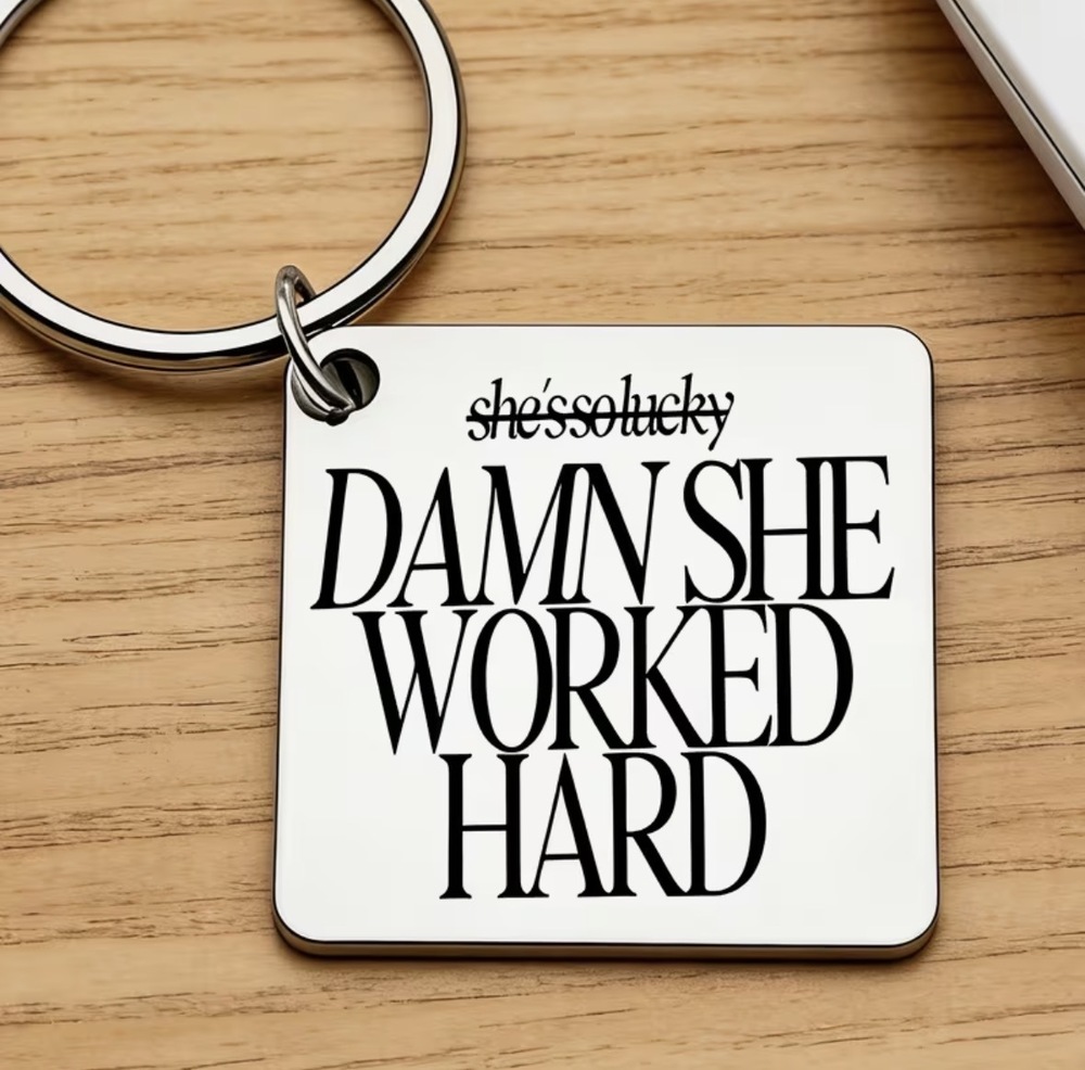 3/$25 She's So Lucky She Worked Hard Stainless Steel Keychain NEW